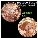 1oz .999 Fine Copper Bullion Round - Buffalo Nickl