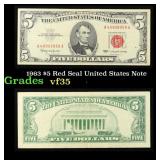 1963 $5 Red Seal United States Note Grades vf++