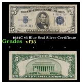 1934C $5 Blue Seal Silver Certificate Grades vf++
