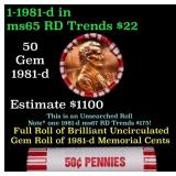 BU Shotgun Lincoln 1c roll, 1981-d 50 pcs Bank Wra