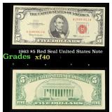 1963 $5 Red Seal United States Note Grades xf