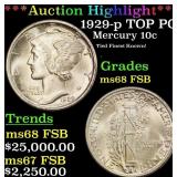 *Highlight* 1929-p Mercury Dime TOP POP! 10c ms68