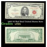 1963 $5 Red Seal United States Note Grades vf++