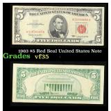 1963 $5 Red Seal United States Note Grades vf++