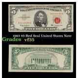 1963 $5 Red Seal United States Note Grades vf++