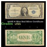 1935E $1 Blue Seal Silver Certificate Grades vf+