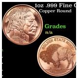 1oz .999 Fine Copper Bullion Round - Buffalo Nickl