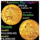 *Highlight* 1913-p Gold Indian Half Eagle $5 Choic