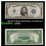 1934A $5 Blue Seal Silver Certificate Grades xf+