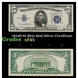 1934D $5 Blue Seal Silver Certificate Grades xf+