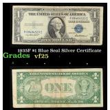 1935F $1 Blue Seal Silver Certificate Grades vf+