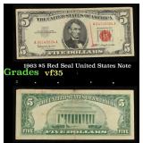 1963 $5 Red Seal United States Note Grades vf++
