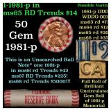 BU Shotgun Lincoln 1c roll, 1981-p 50 pcs Bank Wra