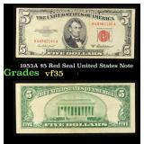 1953A $5 Red Seal United States Note Grades vf++