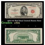1953 $5 Red Seal United States Note Grades vf++