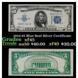 1934 $5 Blue Seal Silver Certificate Grades xf+
