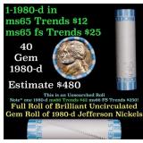 BU Shotgun Jefferson 5c roll, 1980-d 40 pcs Bank $