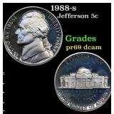 1988-s Proof Jefferson Nickel 5c Grades GEM++ Proo