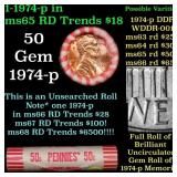 BU Shotgun Lincoln 1c roll, 1974-p 50 pcs Federal