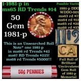 BU Shotgun Lincoln 1c roll, 1981-p 50 pcs Bank Wra