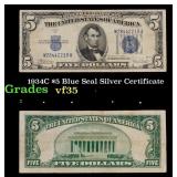 1934C $5 Blue Seal Silver Certificate Grades vf++