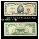1963 $5 Red Seal United States Note Grades vf++