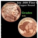 1oz .999 Fine Copper Bullion Round - Buffalo Nickl
