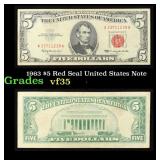 1963 $5 Red Seal United States Note Grades vf++