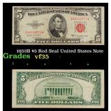 1953B $5 Red Seal United States Note Grades vf++