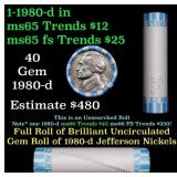 BU Shotgun Jefferson 5c roll, 1980-d 40 pcs Bank $