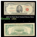 1963 $5 Red Seal United States Note Grades vf+