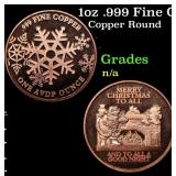 1oz .999 Fine Copper Bullion Round - Merry Christm