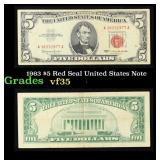 1963 $5 Red Seal United States Note Grades vf++