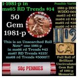 BU Shotgun Lincoln 1c roll, 1981-p 50 pcs Bank Wra