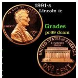 1991-s Proof Lincoln Cent 1c Grades GEM++ Proof De
