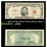 1953 $5 Red Seal United States Note Grades vf++