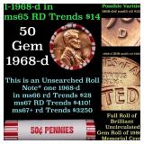 BU Shotgun Lincoln 1c roll, 1968-d 50 pcs Bank Wra
