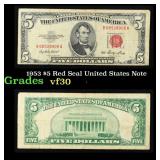 1953 $5 Red Seal United States Note Grades vf++