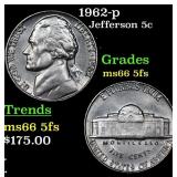 1962-p Jefferson Nickel 5c Grades GEM+ 5fs