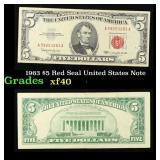 1963 $5 Red Seal United States Note Grades xf