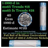 BU Shotgun Jefferson 5c roll, 1990-d 40 pcs Bank $
