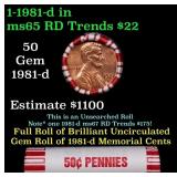 BU Shotgun Lincoln 1c roll, 1981-d 50 pcs Bank Wra