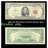 1963 $5 Red Seal United States Note Grades vf++