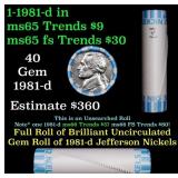 BU Shotgun Jefferson 5c roll, 1981-d 40 pcs Bank $