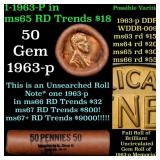 BU Shotgun Lincoln 1c roll, 1963-p 50 pcs Bank Wra