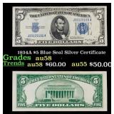 1934A $5 Blue Seal Silver Certificate Grades Choic