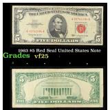1963 $5 Red Seal United States Note Grades vf+
