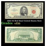 1963 $5 Red Seal United States Note Grades vf++