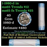 BU Shotgun Jefferson 5c roll, 1980-d 40 pcs Bank $