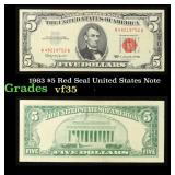 1963 $5 Red Seal United States Note Grades vf++